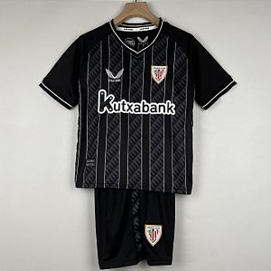 Novo Kit Infantil Athletic Bilbao Goleiro Preta Camisa e Short  2023 / 2024