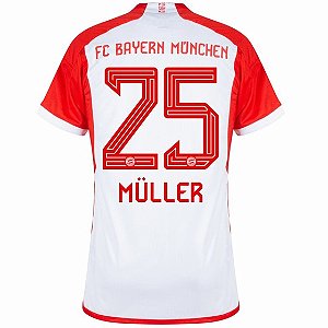 Nova Camisa Bayern De Munique 1 Branca Müller 25 Torcedor 2023 / 2024