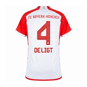 Nova Camisa Bayern De Munique 1 Branca De Ligt 4 Torcedor 2023 / 2024