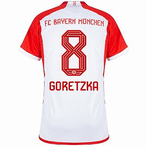 Nova Camisa Bayern De Munique 1 Branca Goretzka 8 Torcedor 2023 / 2024