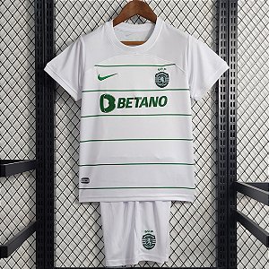 Novo Kit Infantil Sporting 2 Branca Camisa e Short  2023 / 2024