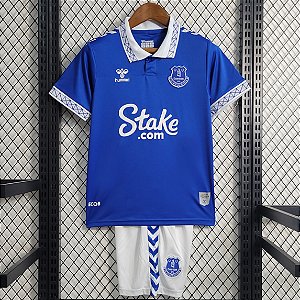 Novo Kit Infantil Everton 1 Azul Camisa e Short  2023 / 2024