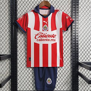 Novo Kit Infantil Chivas Guadalajara 1 Camisa e Short 2023 / 2024