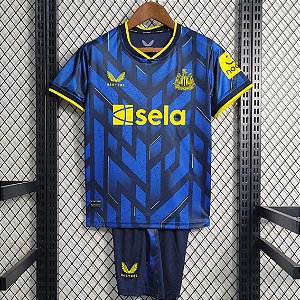 Novo Kit Infantil Newcastle 3 Azul Camisa e Short  2023 / 2024