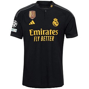 Nova Camisa Real Madrid 3 Com Patch UCL E Mundial De Clubes Torcedor Masculina 2023 / 2024