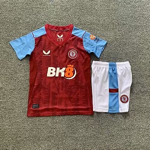 Novo Kit Infantil Aston Villa 1 Camisa e Short 2023 / 2024