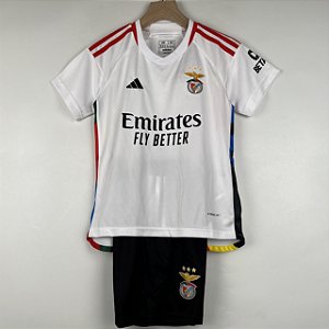 Novo Kit Infantil Benfica 3 Branco E Preto Camisa e Short 2023 / 2024