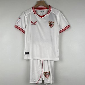 Novo Kit Infantil Sevilla 1 Branco Camisa e Short  2023 / 2024