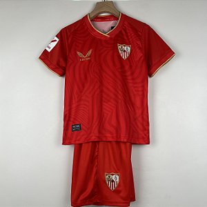Novo Kit Infantil Sevilla 2 Vermelho Camisa e Short  2023 / 2024