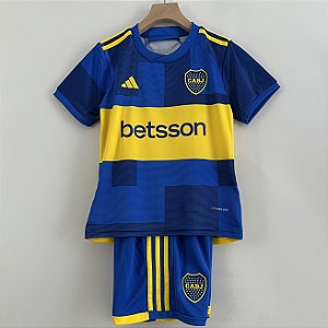 Novo Kit Infantil Boca Juniors 1 Camisa e Short  2023 / 2024