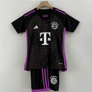 Novo Kit Infantil Bayern de Munique 2 Preto Camisa e Short  2023 / 2024