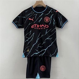 Novo Kit Infantil Manchester City 3 Camisa e Short  2023 / 2024