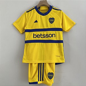 Novo Kit Infantil Boca Juniors 2 Camisa e Short  2023 / 2024