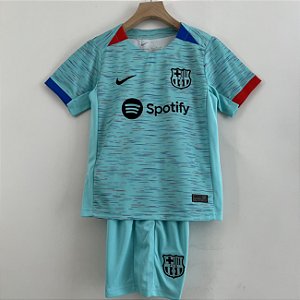 Novo Kit Infantil Barcelona 3 Camisa e Short  2023 / 2024