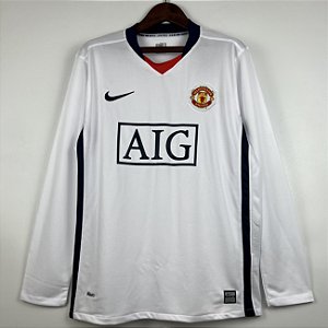 Camisa Manga Comprida Manchester United Branca Retrô 2007 / 2008