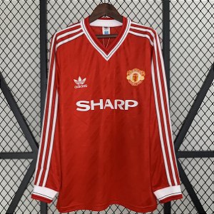 Camisa Manga Comprida Manchester United 1 Retrô 1986 /1988