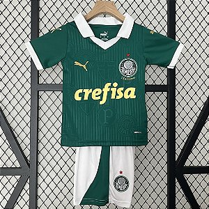 Novo Kit Infantil Palmeiras 1 Verde E Branco Camisa e Short  2024 / 2025
