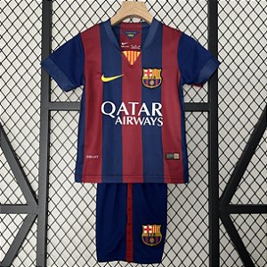 Kit Infantil Barcelona 1 Retrô Camisa e Short 2014 / 2015
