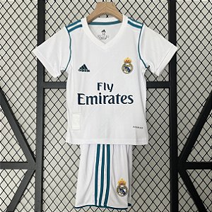 Kit Infantil Real Madrid 1 Retrô Camisa e Short 2017 / 2018