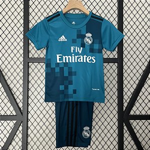 Kit Infantil Real Madrid 3 Retrô Camisa e Short 2017 / 2018