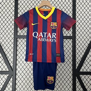 Kit Infantil Barcelona 1 Retrô Camisa e Short 2013 / 2014