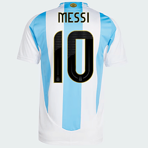 Nova Camisa Argentina 1 Messi 10 Copa America Com Patch Campeão Do Mundo Torcedor Masculina 2024