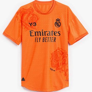 Nova Camisa Real Madrid 4 Goleiro Laranja Collab Y-3 Torcedor Masculina 2024 / 2025