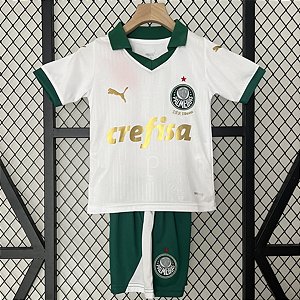 Novo Kit Infantil Palmeiras 2 Branco E Verde Camisa e Short  2024 / 2025