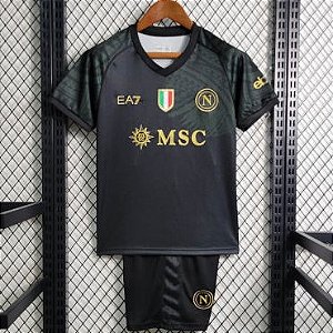 Kit Infantil Napoli 3 Preto Camisa e Short 2023 / 2024