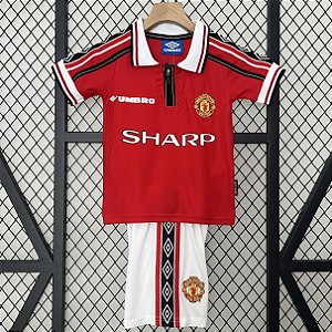 Kit Infantil Manchester United 1 Retrô Camisa e Short 1998 / 1999