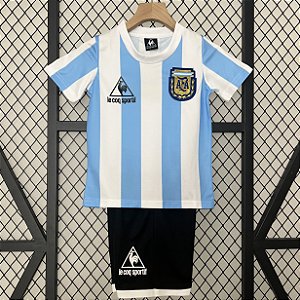 Kit Infantil Argentina 1 Retrô Camisa e Short 1986