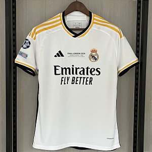 Nova Camisa Real Madrid 1 Final Com Patch Campeão UCL E Match Day Torcedor Masculina 2024
