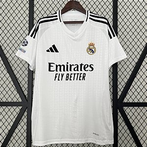 Nova Camisa Real Madrid 1 Com Patch UCL Torcedor Masculina 2024 / 2025
