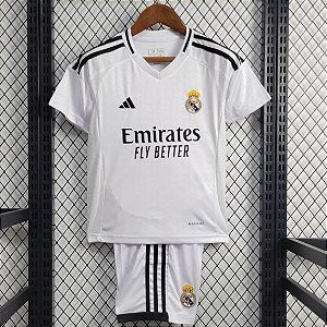 Novo Kit Infantil Real Madrid 1 Camisa e Short  2024 / 2025