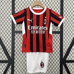 Novo Kit Infantil Milan 1 Vermelho E Preto Camisa e Short  2024 / 2025