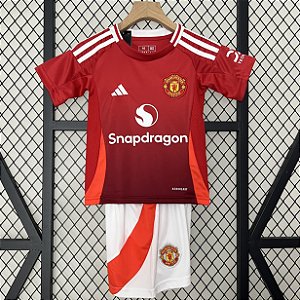Novo Kit Infantil Manchester United 1 Camisa e Short  2024 / 2025