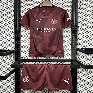 Novo Kit Infantil Manchester City 3 Camisa e Short  2024 / 2025