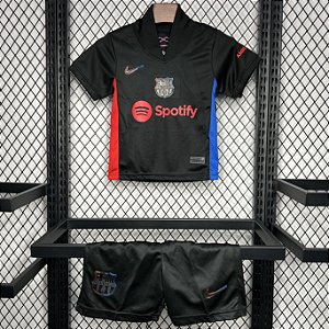 Novo Kit Infantil Barcelona 2 Preto Camisa e Short 2024 / 2025