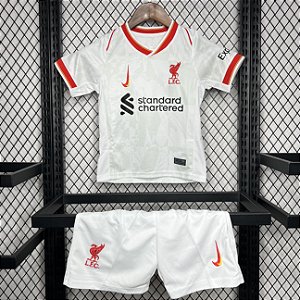 Novo Kit Infantil Liverpool 3 Branco Camisa e Short  2024 / 2025