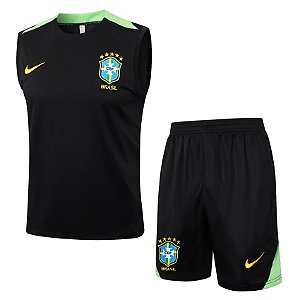 Kit Treino Conjunto Brasil Preto Masculino 2024 / 2025