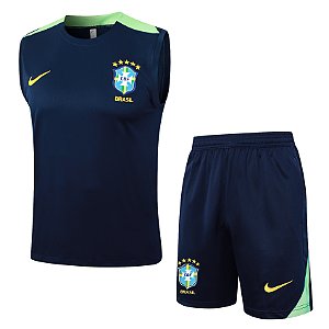 Kit Treino Conjunto Brasil Azul Escuro Masculino 2024 / 2025