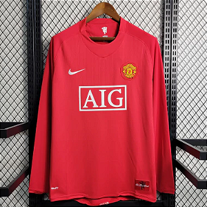 Camisa Manga Comprida Manchester United  Retrô 2007 / 2008