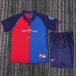 Kit Infantil Barcelona 1 Retrô Camisa e Short 1990 / 2000