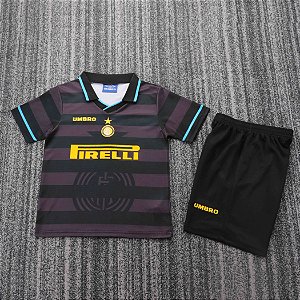 Kit Infantil Inter De Milão 3 Retrô Camisa e Short 1997 / 1998