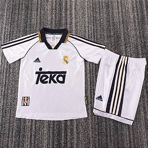 Kit Infantil Real Madrid 1 Retrô Camisa e Short 1998 / 2000