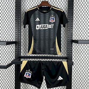Novo Kit Infantil Colo Colo 2 Preto Camisa e Short 2025 / 2026
