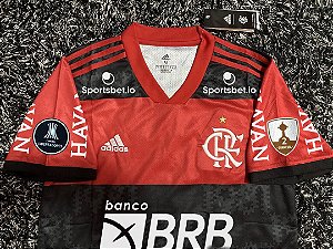 Camisa Flamengo 1 COM PATCH LIBERTADORES e TODOS PATROCINIOS Torcedor Masculina 2021 / 2022