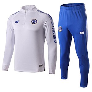 Conjunto Chelsea Treino Casaco Branco e Calça Azul 2021