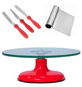 Bailarina Para Bolo Boleira De Vidro 35 cm + Kit Espátulas Confeiteiro + Tubular