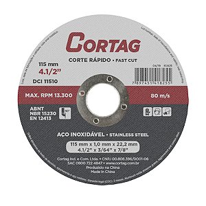 Disco De Corte Inox Cortag 4.1/2 X 1,0mm Cortag Kit com 10